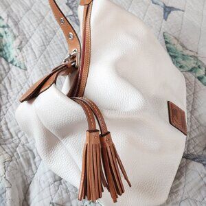 Dooney Bourke cream leather hobo bag with caramel accents
